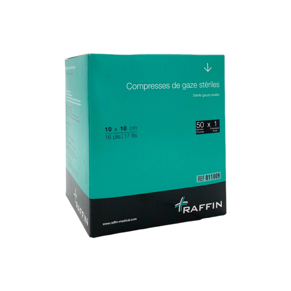 Compresses de gaze stériles 10x10 cm – 17 fils, 16 plis