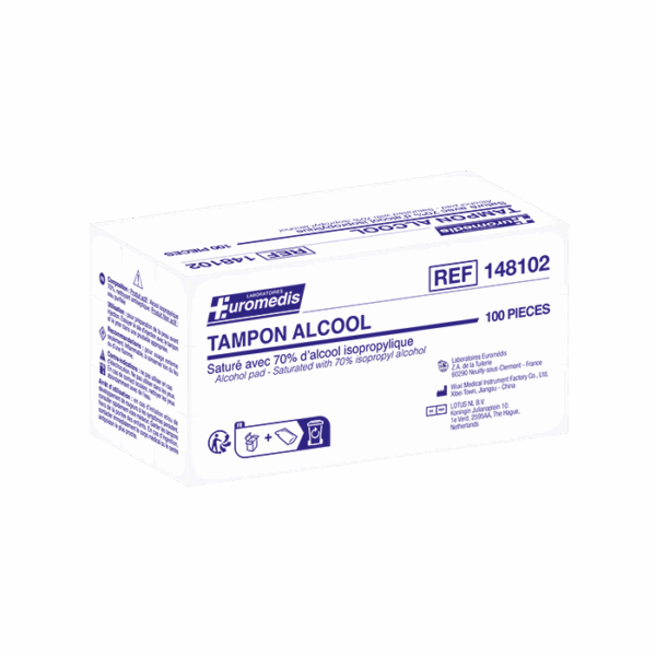 Tampons alcool 70° Euromedis – Boîte de 100